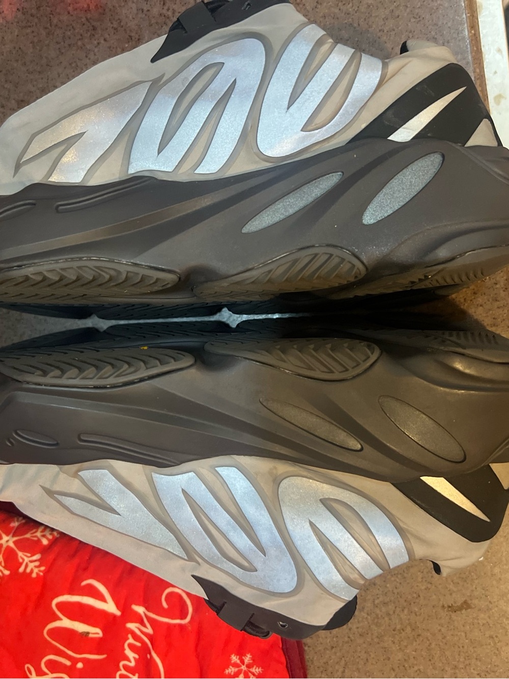 Yeezy Reflective Silver and Black Athletic Sneakers size 9 used